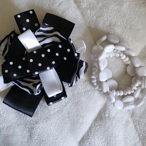 Ribbon Hair Clip & White Beaded Tri- Bracelets